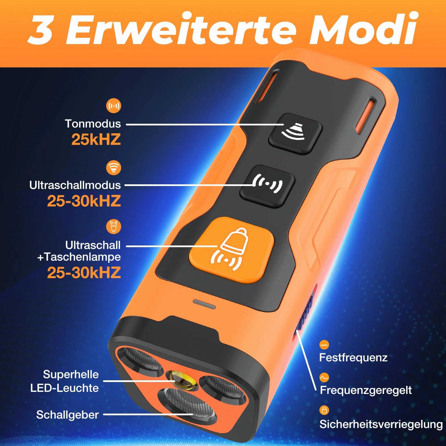 Appareil Anti-aboiement Ultrason Rechargeable pour Chiens, 4 Fréquences Réglables, Lampe LED