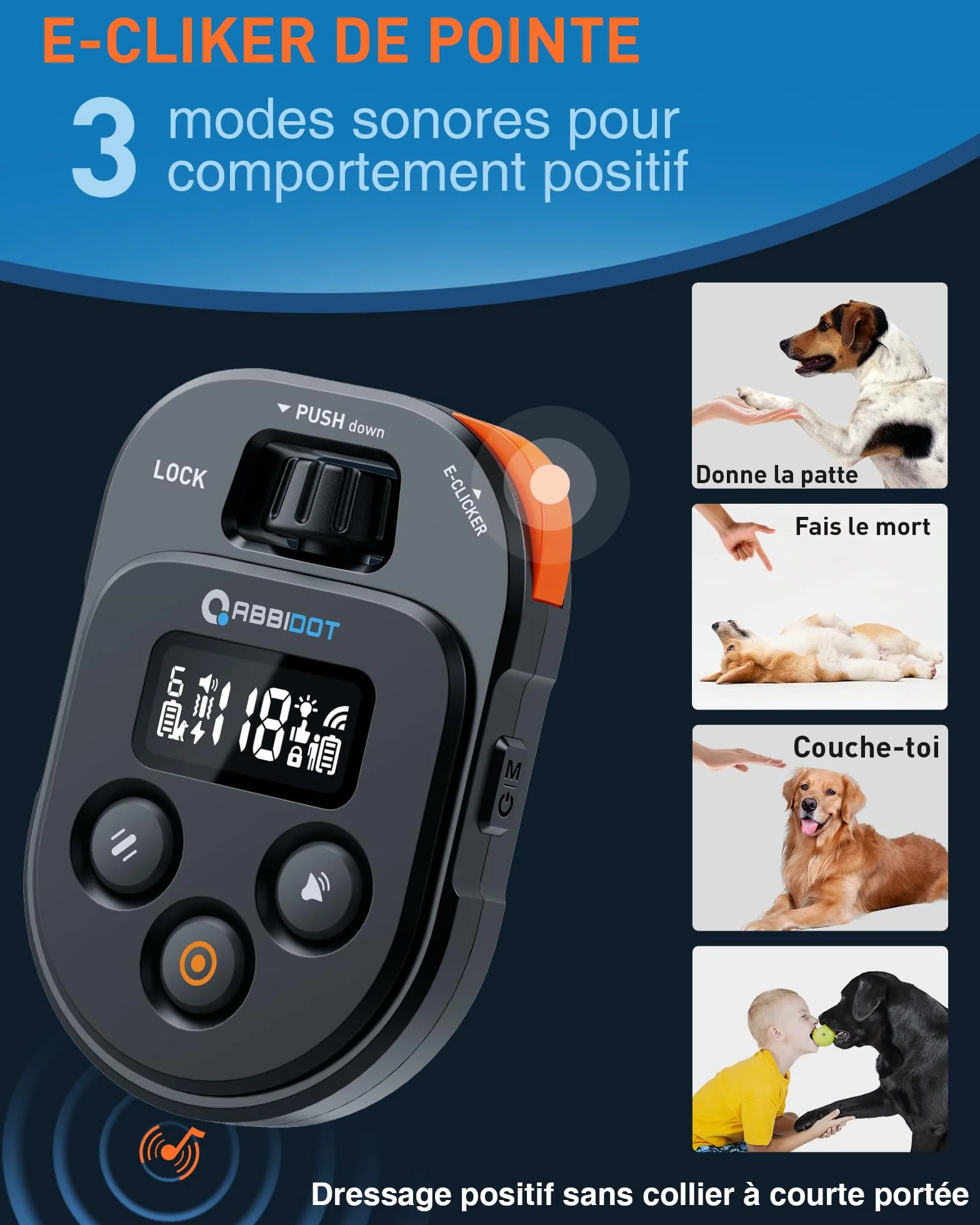 ABBIDOT Collier de Dressage pour Chien - Portée de 3.2 Km, 3 Veilleuses, 178 Niveaux avec 4 Modes, Clicker électrique, Collier électrique Rechargeable pour Petits et Grands Chiens (Noir, 1 Collier)