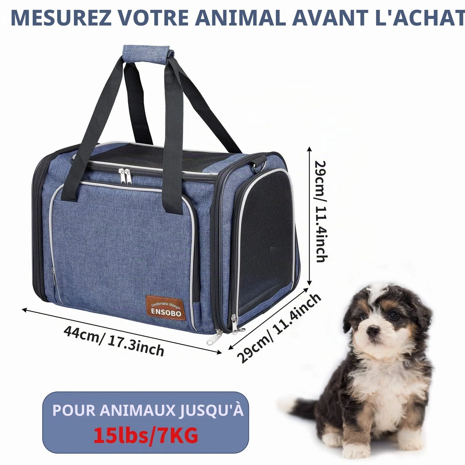ENSOBO Sac Transport Chat Chien, Matériau Denim Résistant aux Rayures, Sac de Transport pour Animal de Compagnie avec Matelas Souple, Caisse Transport Respirant Confortable