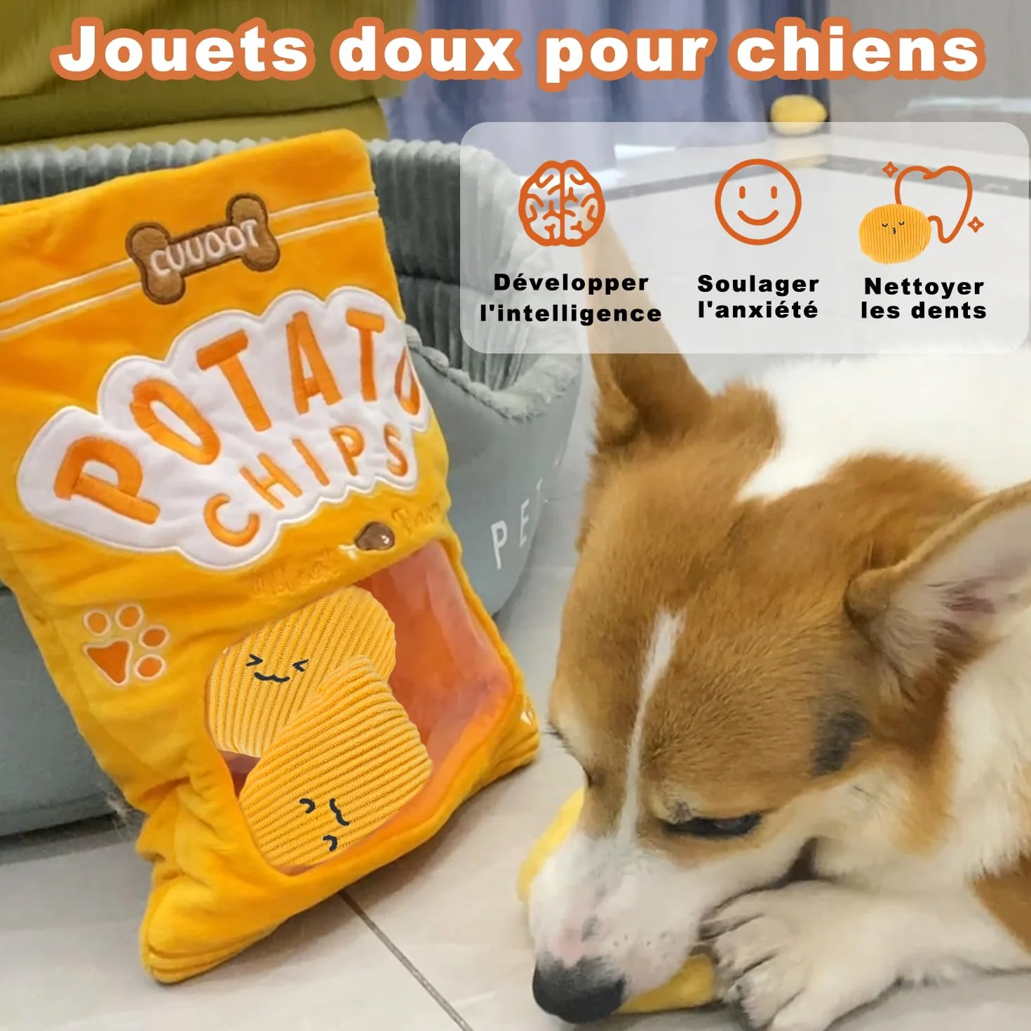 Jouets Interactifs Croustillants pour Chiens Casse-Tête et Enrichissement - Jouets Chips and Potatoes