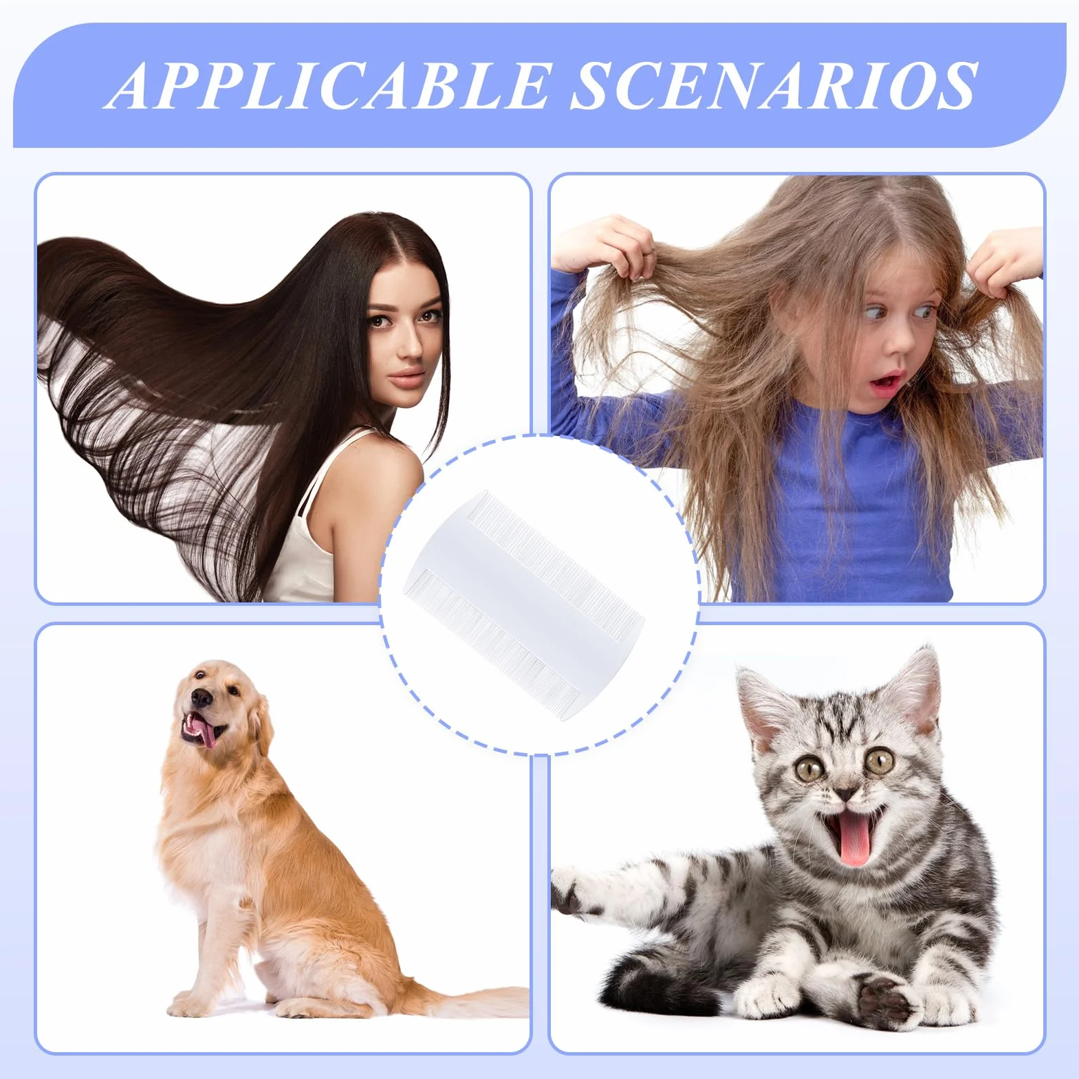 Peignes Anti-Poux Lentes Dents Fines Double Face Élimination Efficace Enfants Adultes Animaux Anti-Puces Tiques