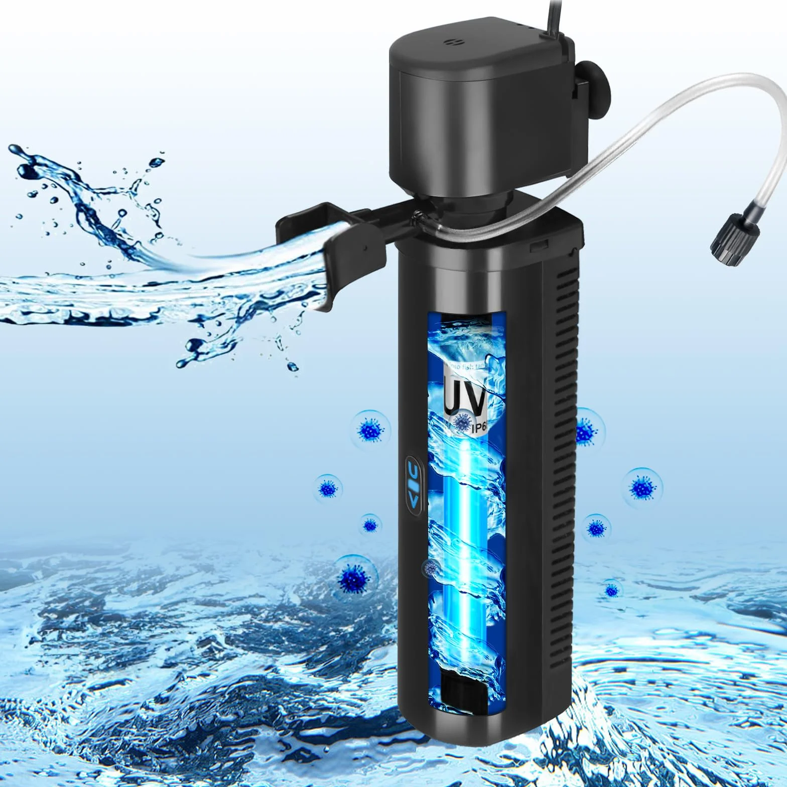 Filtre d'aquarium pour Bassins 150-560L 7W Anti-algues Clarificateur UV 1500L/h Pompe Submersible