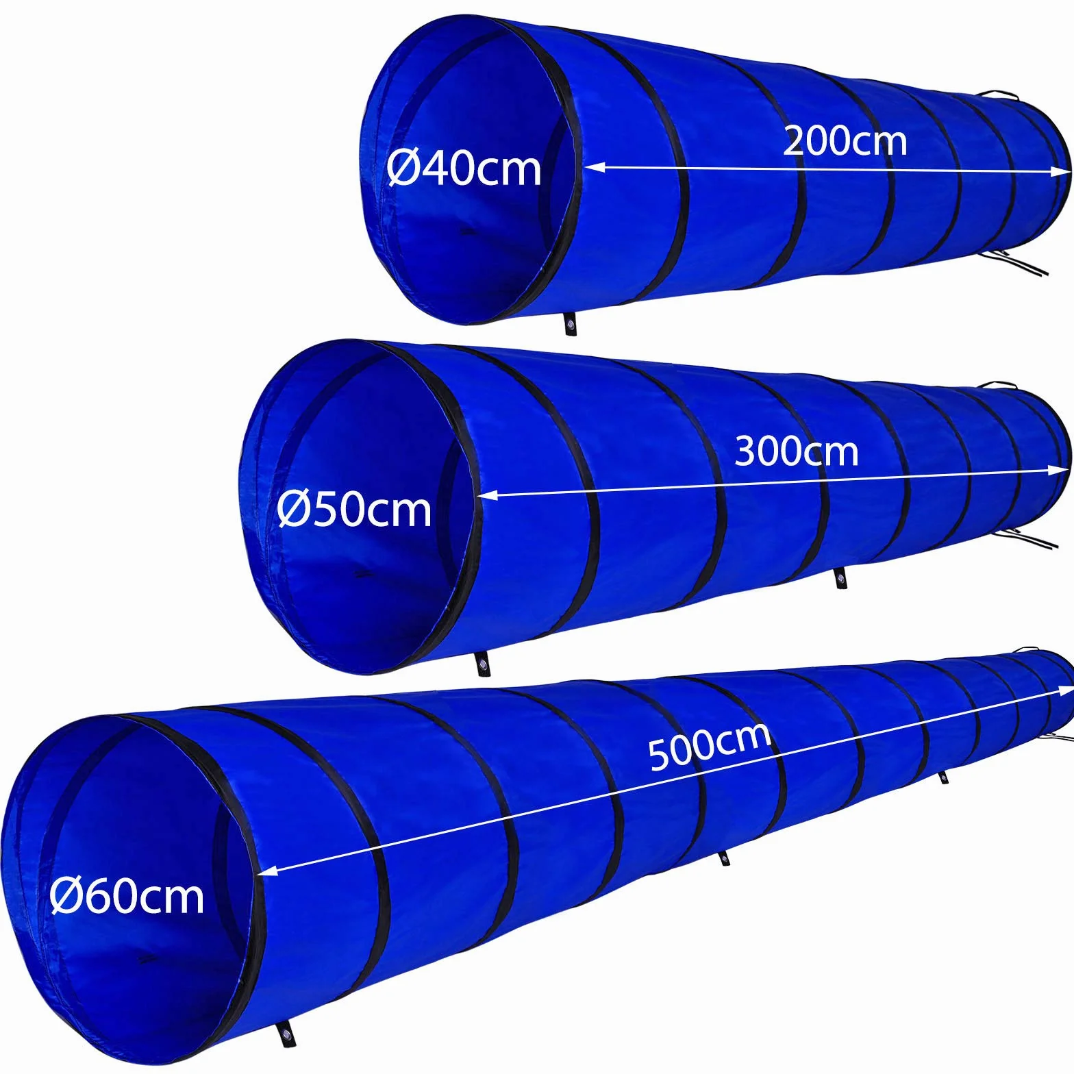 Lionto Tunnel d’extérieur Robuste pour Chiens 200x40 cm Pliable avec Piquets Sac de Transport Bleu