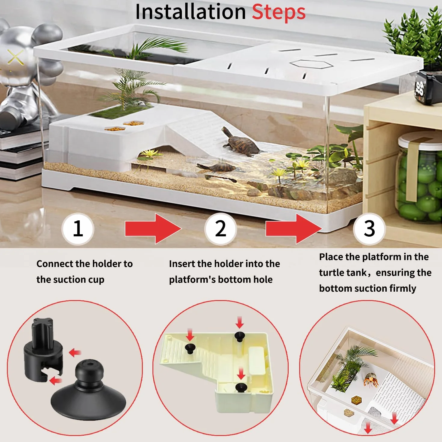 Aquarium pour Tortues avec Plateforme de Bain de Soleil 30 x 18 x 18,5 cm Blanc