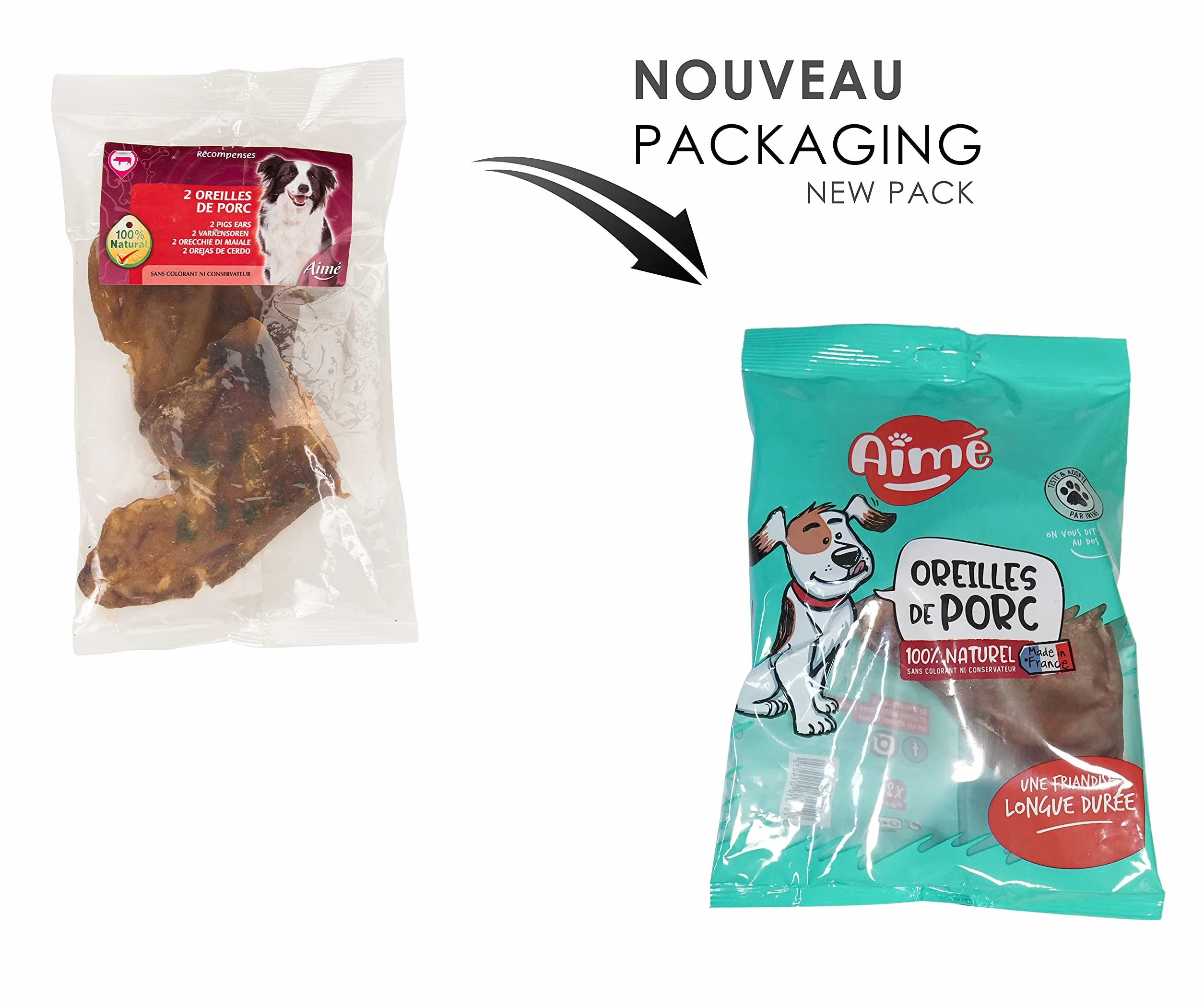 Aimé Friandises pour Chien Oreilles de Porc Naturelles sans Conservateur ni Colorant X2