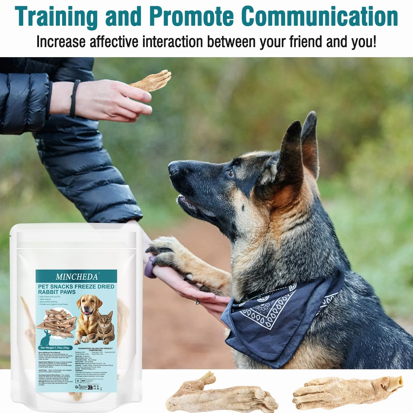 Friandises pour Chiens à Base de Pattes de Lapin lyophilisées Naturelles sans céréales Single-Ingredient 50g