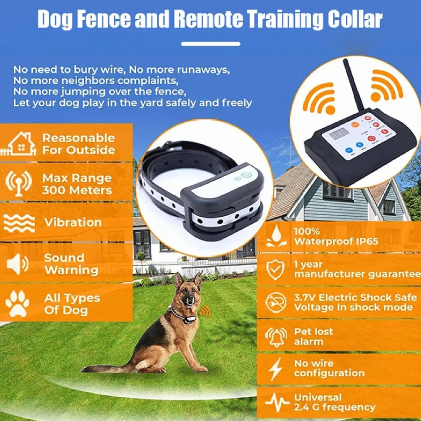Clôture pour Chien sans Fil 2 en 1 avec Collier de Dressage Rechargeable pour Intérieur et Extérieur