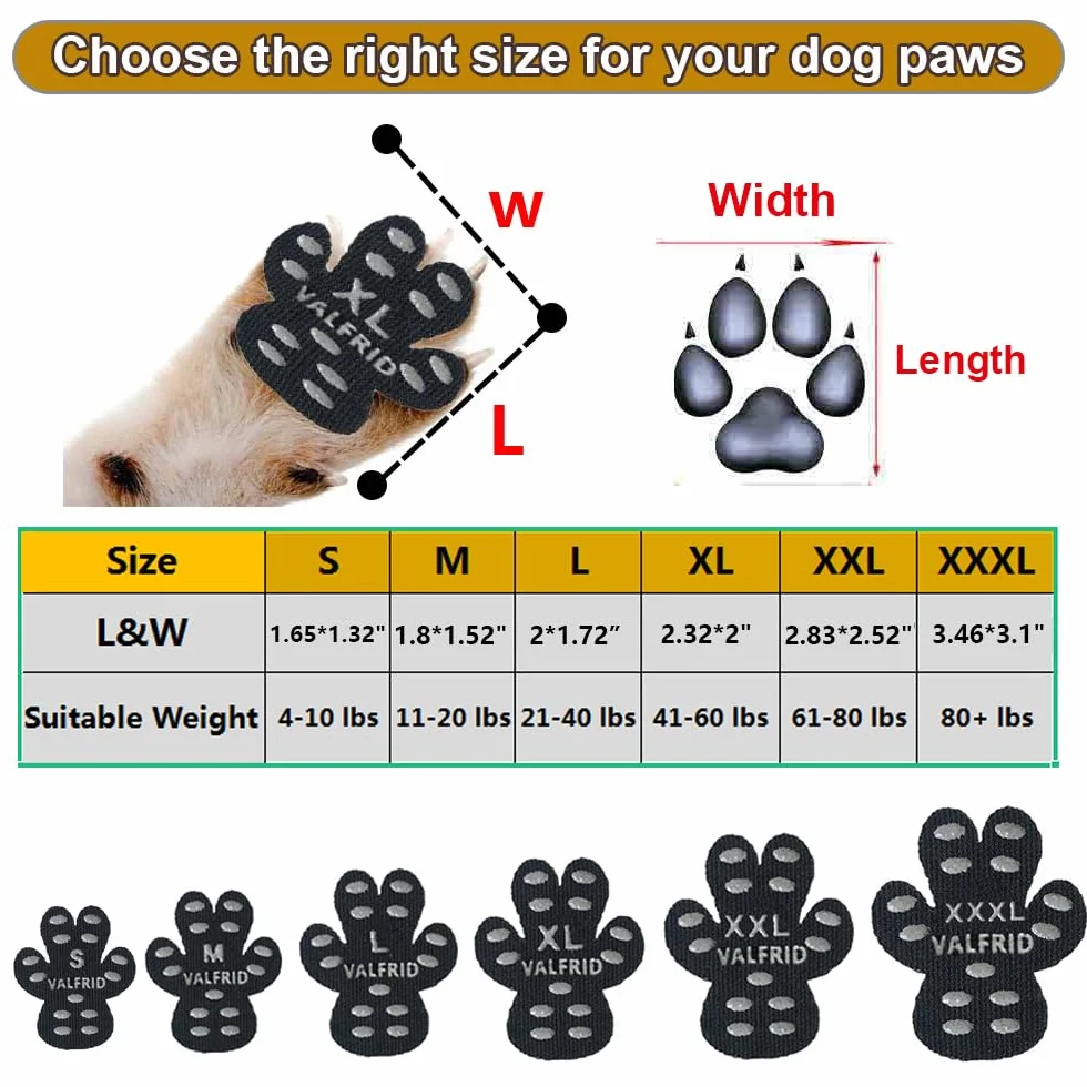 VALFRID Protecteur de Patte de Chien Anti-dérapant 40 pièces Auto-adhésif Chaussures Bottillons XXXL