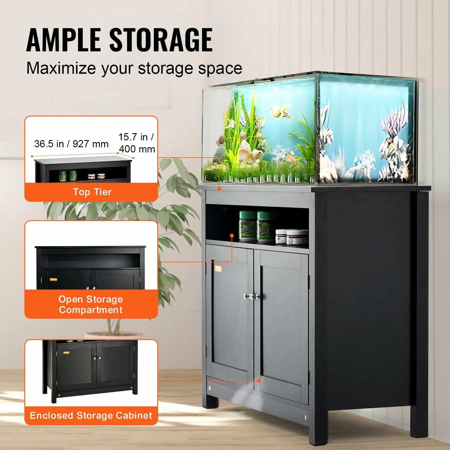 VEVOR Support Aquarium Charge 152 kg 92,7 x 40 x 76 cm MDF Noir