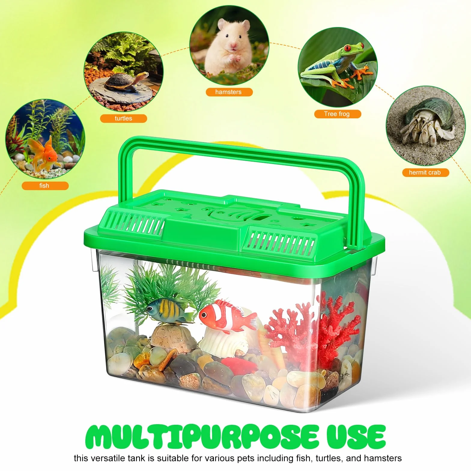 Transporteur Portable pour Tortues et Poissons avec Poignée, Aquarium en ABS Transparent