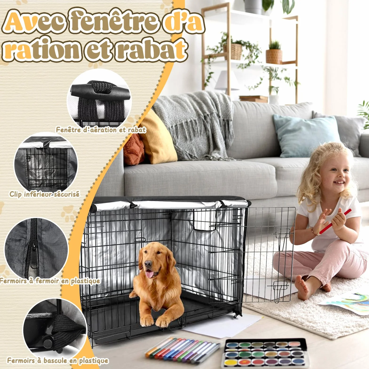 VINGVO Housse de Cage pour Chien 600D Imperméable Durable Universelle 42in
