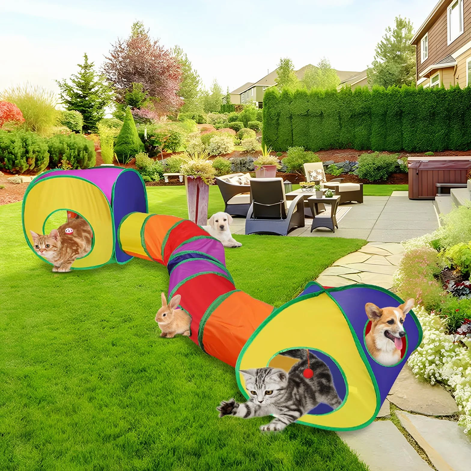 Jouet Tunnel Tente pour Chat Interieur Exterieur Jeu Tunelle pour Chat Interactif 3 en 1 Jouets pour Chats Jeux pour Chaton Tunelle Cat Toy Tunnel Pliable Cadeau pour Chien Lapin Chats Cobaye