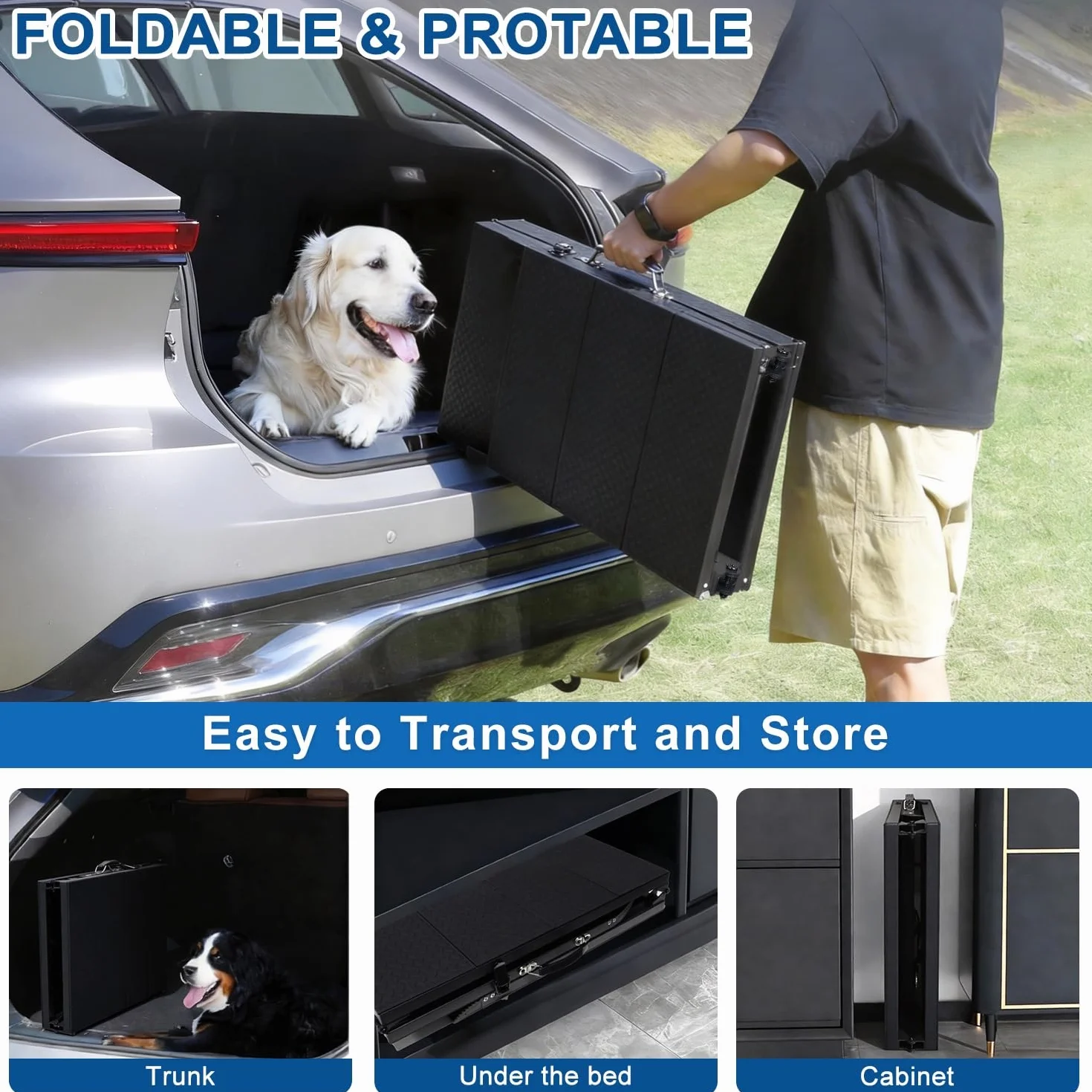 Niubya Escalier Pliable Rampe pour Voitures 180cm x 47,5 cm, Extra Longue en Aluminium pour Chiens Grande Taille jusqu'à 113 kg, Rampe Portable et imperméable pour SUV, camions