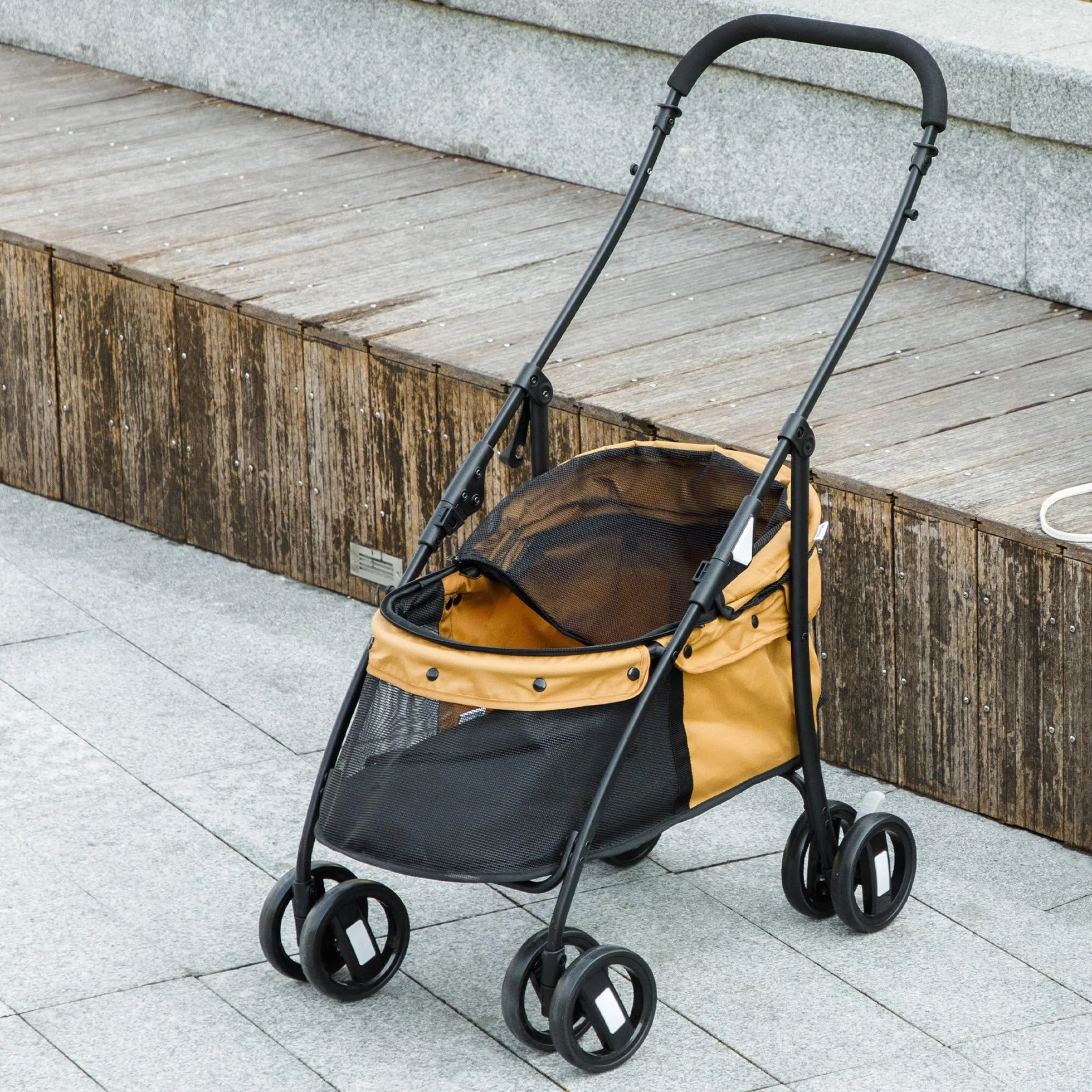 PawHut Poussette pliable pour chiens petite taille 15 kg Café