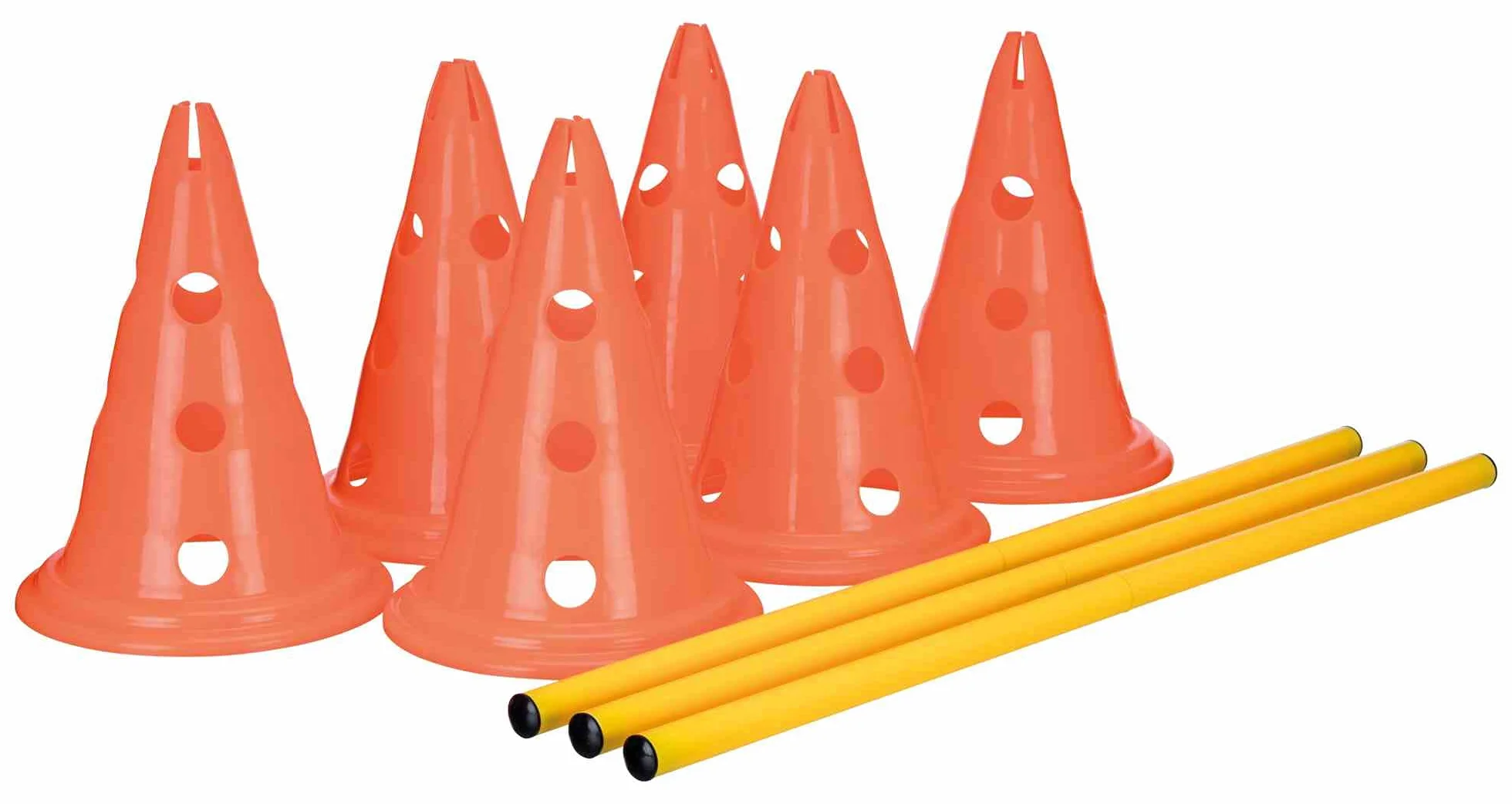 Trixie Set d’Obstacles à cônes - Accessoire d’entraînement résistant pour Agility Canine - ø 23 × 30 cm/78 cm Orange/Jaune, équipement de Sport canin pour la Maison