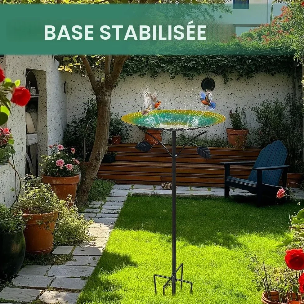 Abreuvoir Oiseaux Extérieur 83cm Métal Bain d'oiseaux avec Base Stable 5 Broches Vert