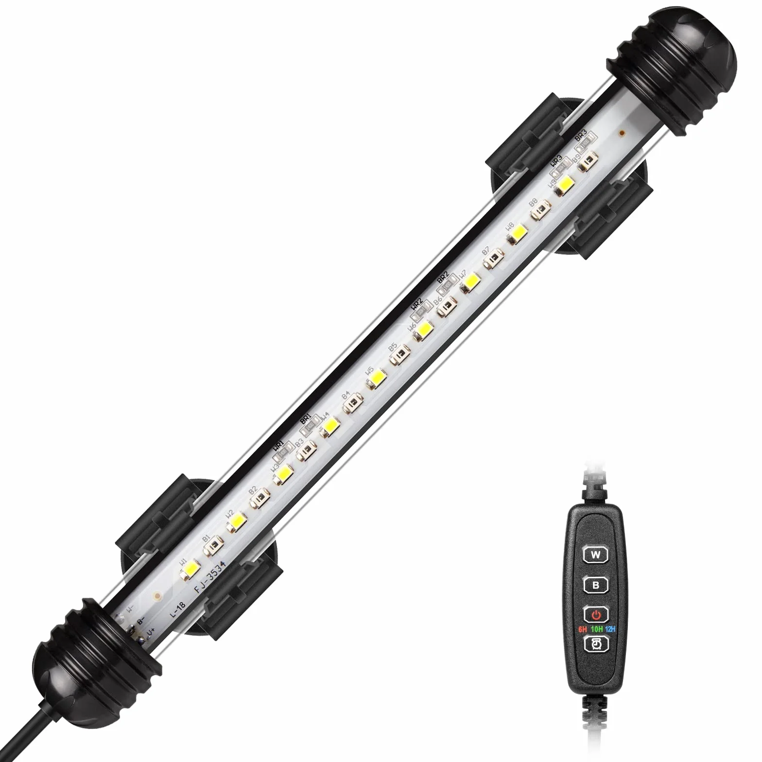 Lampe d'aquarium LED Submersible avec Minuterie Automatique, Éclairage Bleu et Blanc Changeant de Couleur 20-40cm