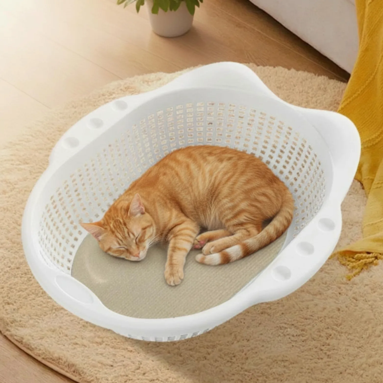 Panier Aéré Lavable pour Chats, Petits Chiens, Intérieur, Salon, Gris
