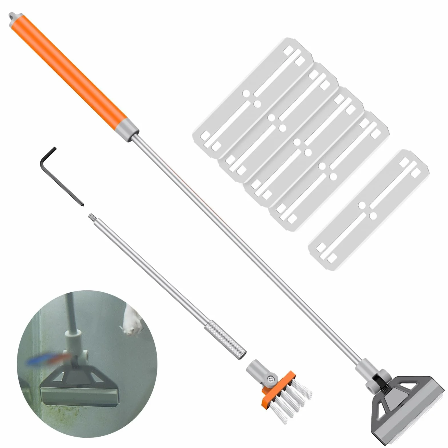 Pawfly Grattoir à Algues pour Aquarium 2 en 1, 66cm Nettoyeur Vitre avec Brosse & 5 Lames Acier Inoxydable