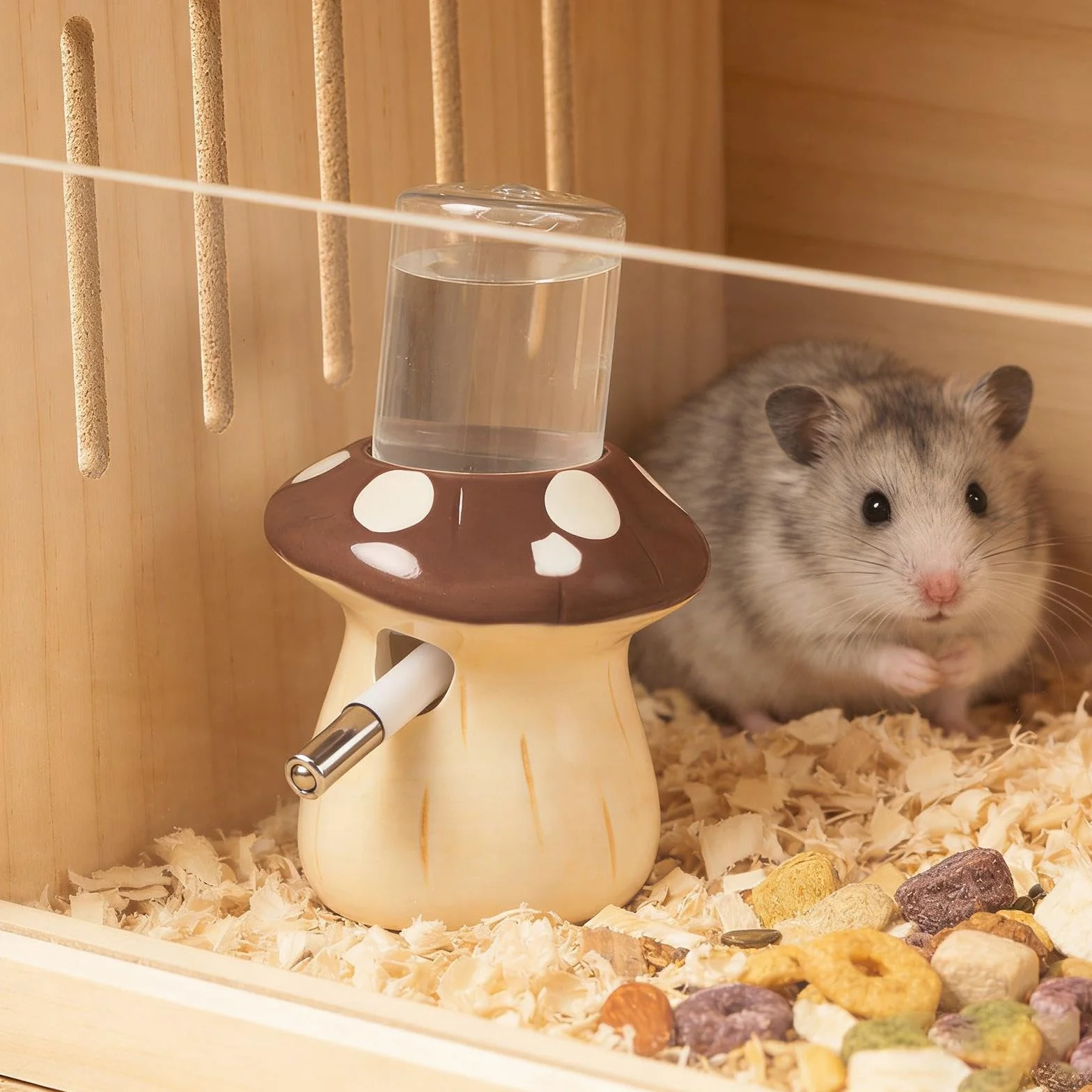 Sharplace Bouteille d'eau pour Hamster en Céramique à Motifs, Distributeur pour Petits Animaux, Brun
