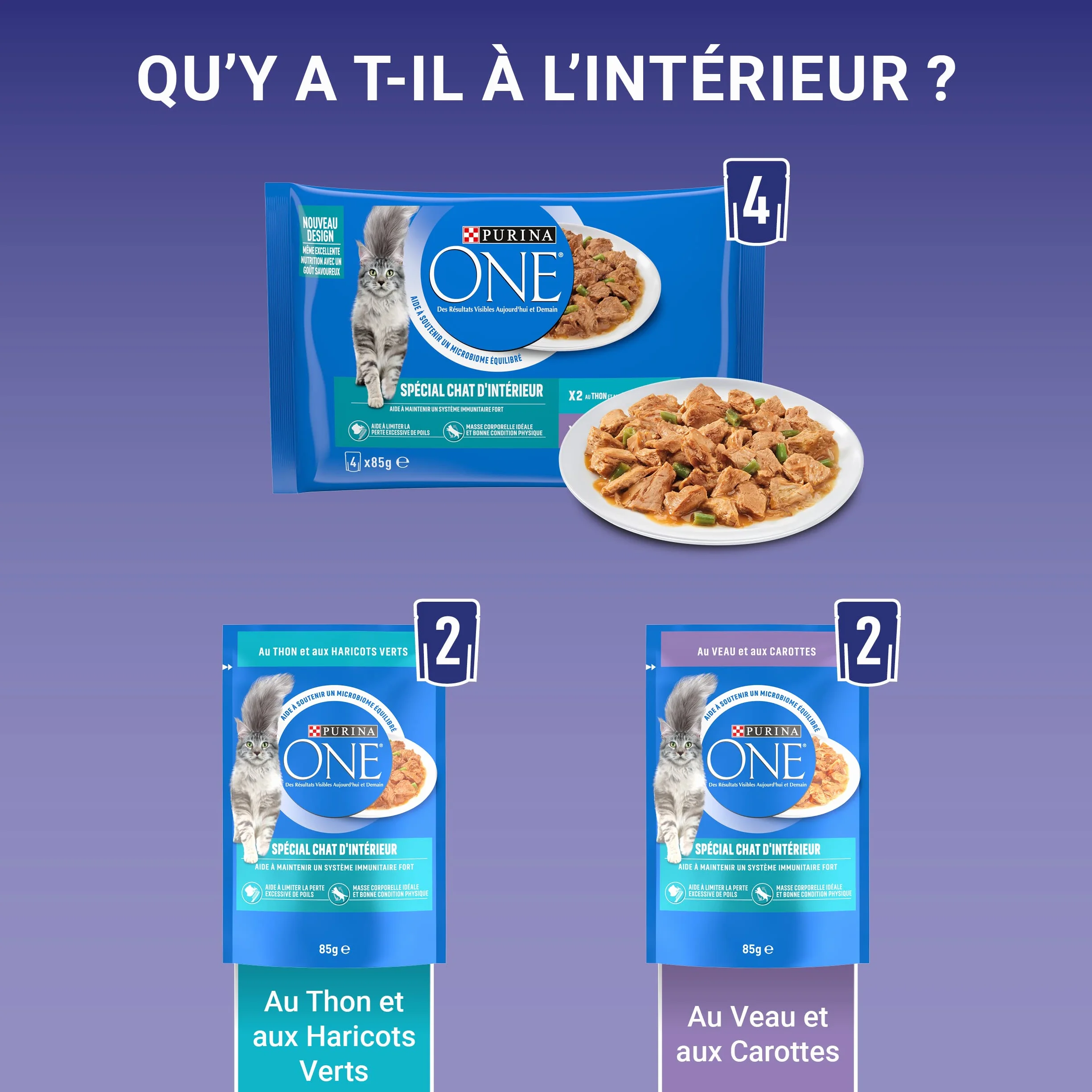 PURINA ONE BIFENSIS Spécial Chat Stérilisé d'Intérieur Effilés en Sauce Thon Veau Sachets Fraîcheur Lot de 12 (4 x 85g)
