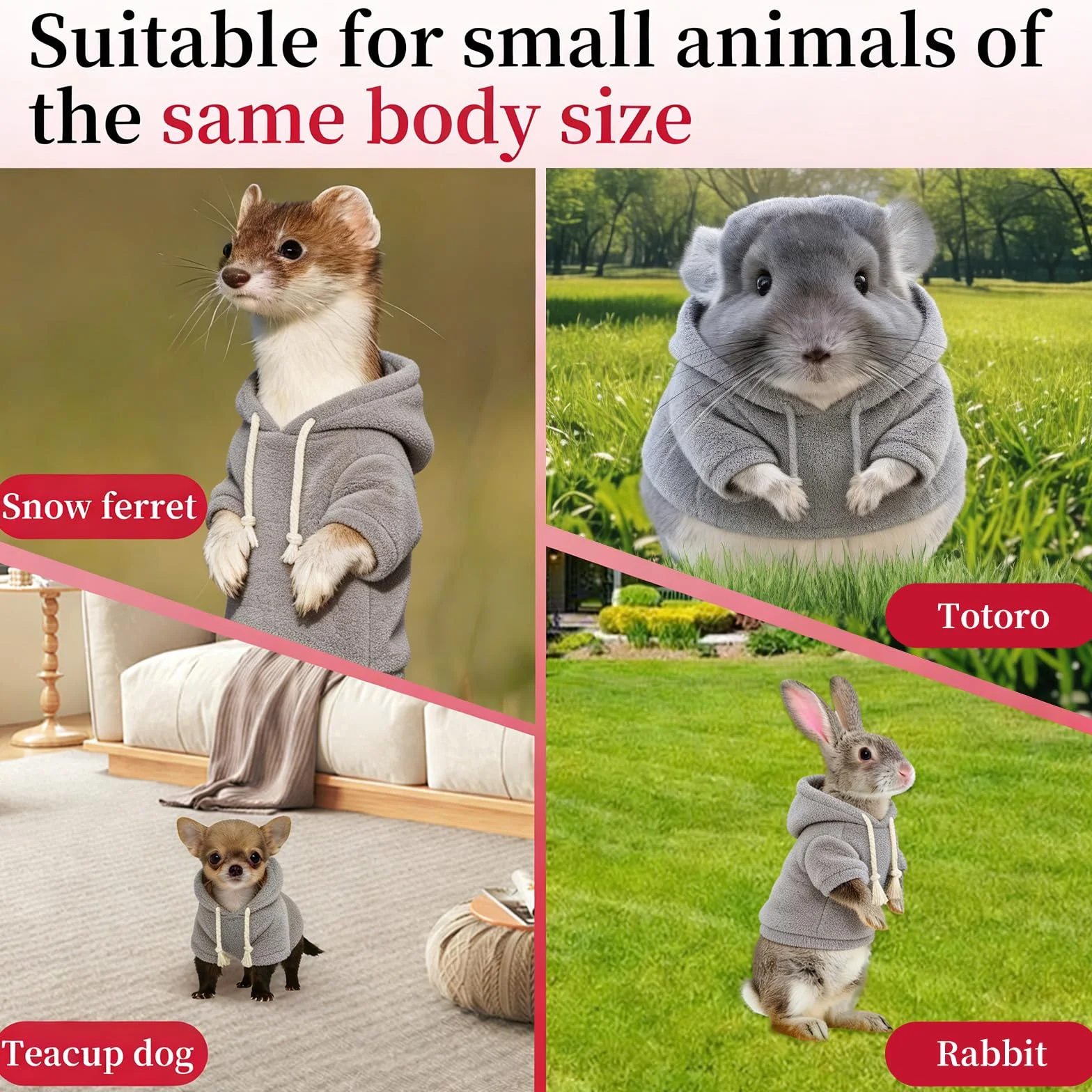 Ensemble vêtements et laisse pour furet, pull à capuche chaud avec harnais et laisse pour la promenade en plein air, vêtement confortable pour furets, chinchillas, petits animaux de compagnie, tenue