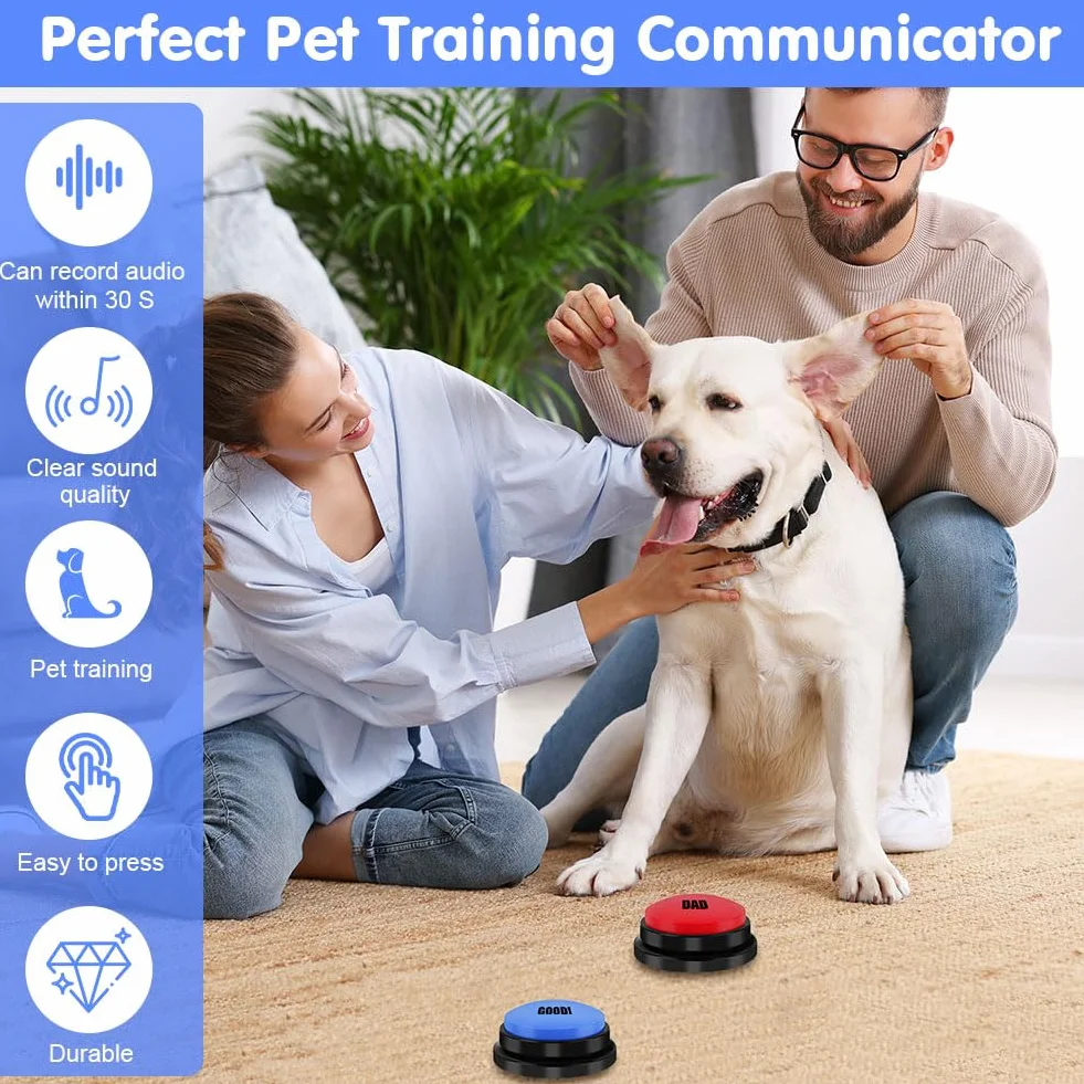 Buzzer Enregistrable Lot de 2, Boutons Parlants Sonores 30 Secondes pour Communication Animaux