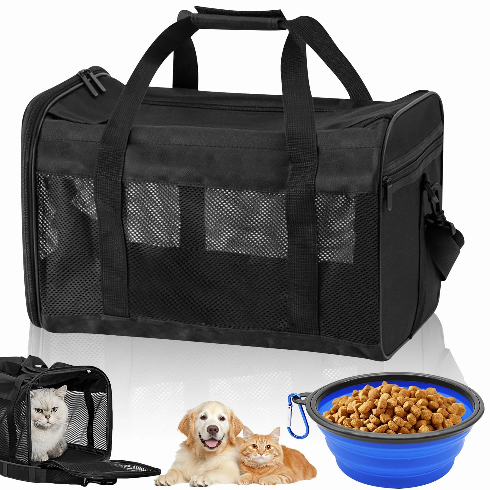 WANDGU Sac Transport pour Animaux de Compagnie 42x27x28cm Pliable avec Écuelle