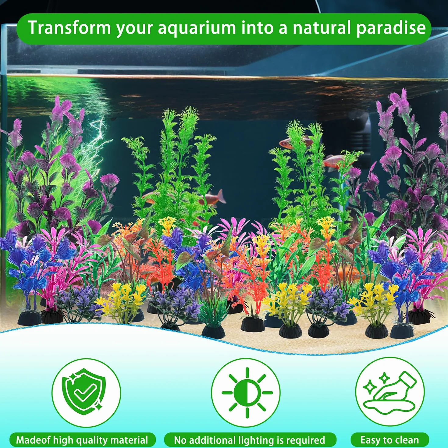 Plantes artificielles pour aquarium SLOCME Lot de 25, 6-30 cm, plastique coloré
