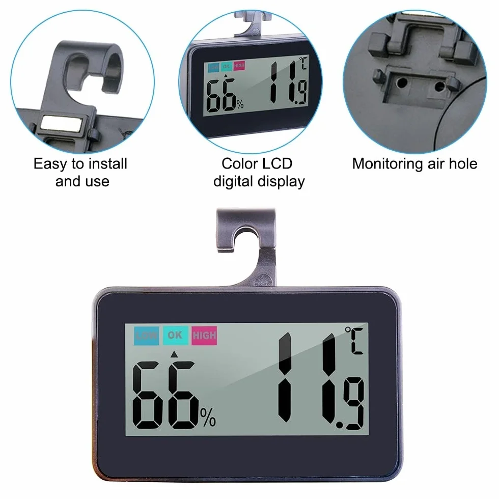 DONGKER Thermomètre Hygromètre Numérique pour Reptiles,Thermomètre D'aquarium avec Ventouse pour Réservoirs de Reptiles,Vivariums,Couveuses,Incubateurs