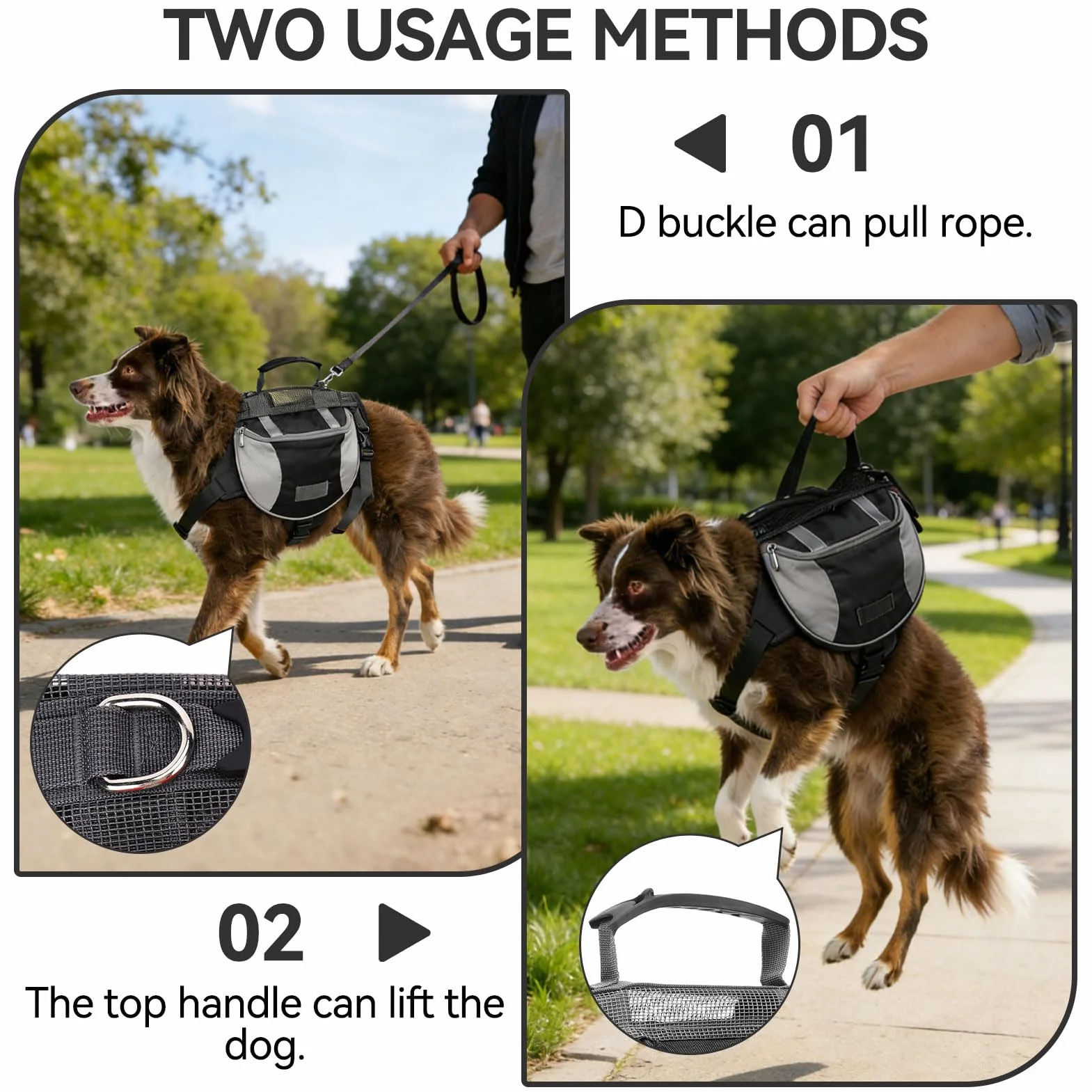 Doggy Backpack Harnais Sac À Dos De Randonnée Pour Chien, Sac De Selle Avec Poches Latérales M Noir