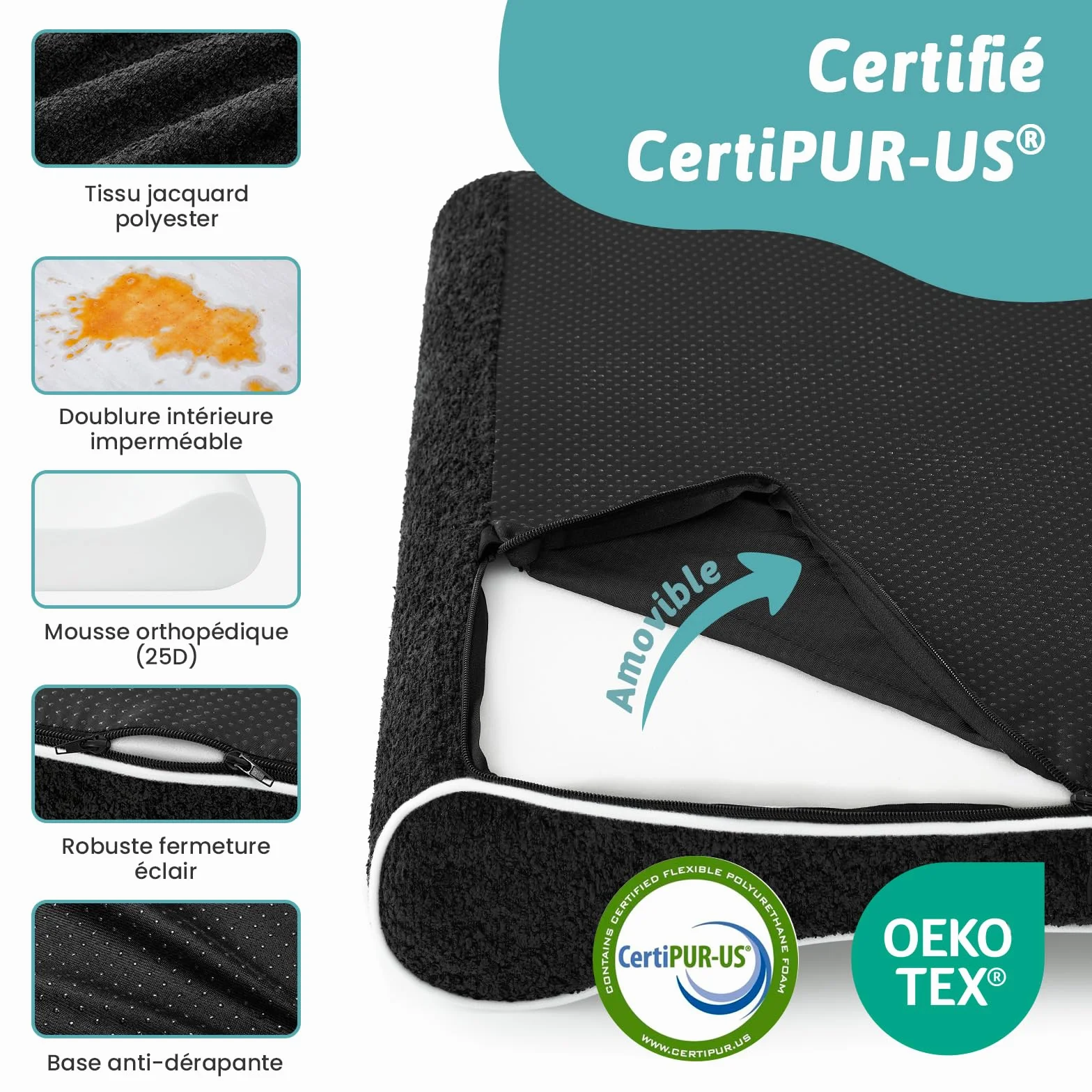 COZY KISS Panier Chien XL Orthopedique - 130x90x20 cm Lit pour Chiens Grande Taille avec Bord Surélevé, Coussin Lavable pour Chien avec Mousse Confort Renforcée, Imperméable et Antidérapant, Noir