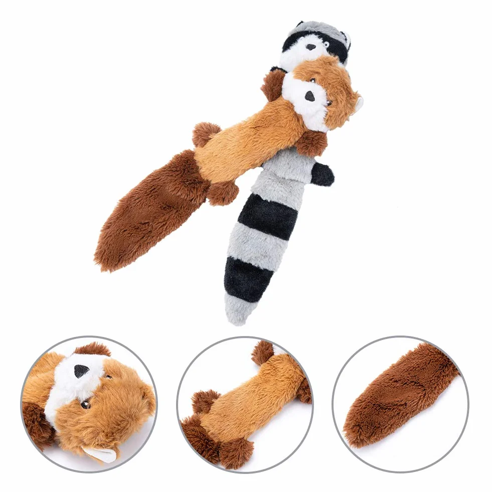 JOYELF Jouet en peluche pour chien qui couine, renard et raton laveur avec papier froissé