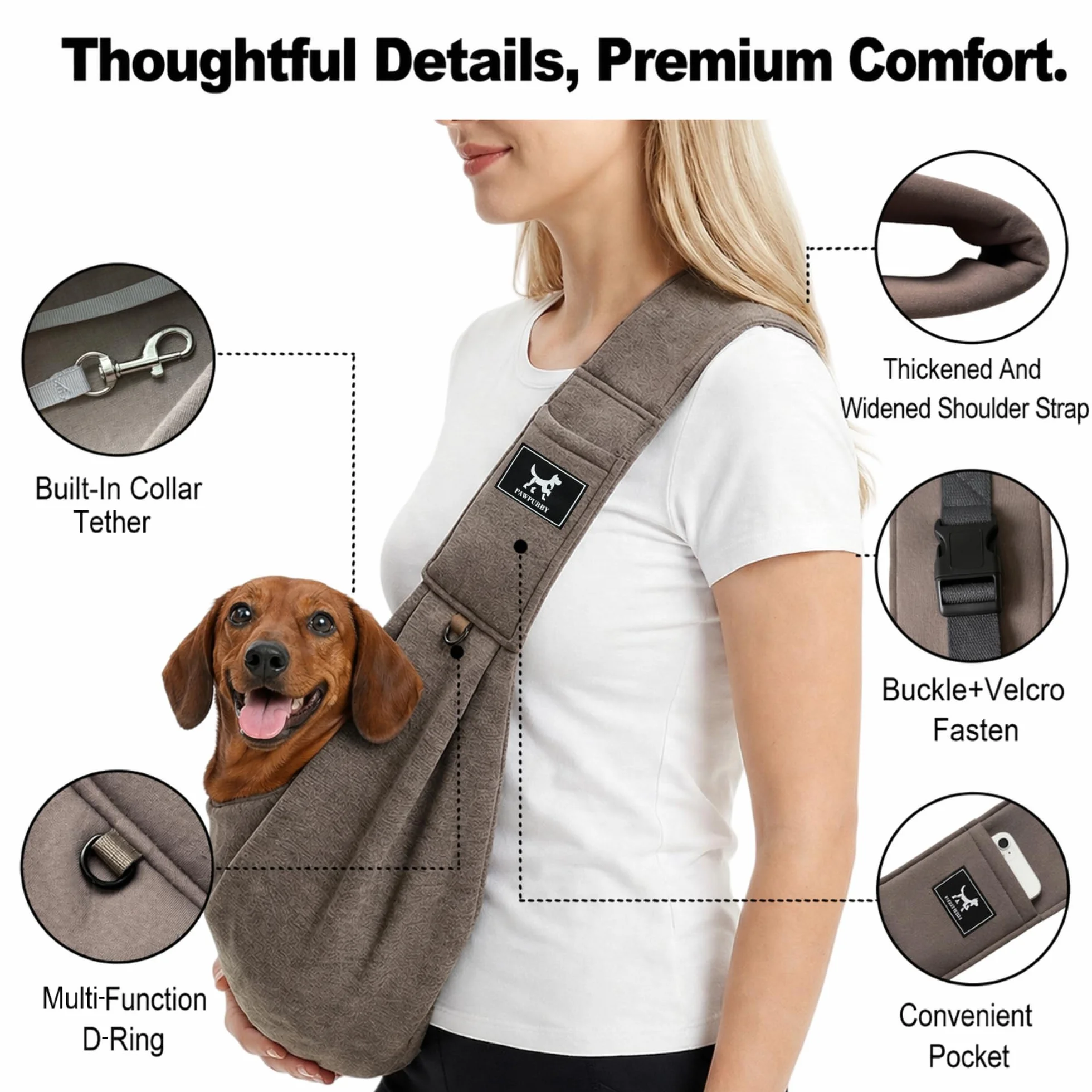 Écharpe de transport mains libres pour chien et chat petite taille bandoulière rembourrée réglable double boucles de sécurité