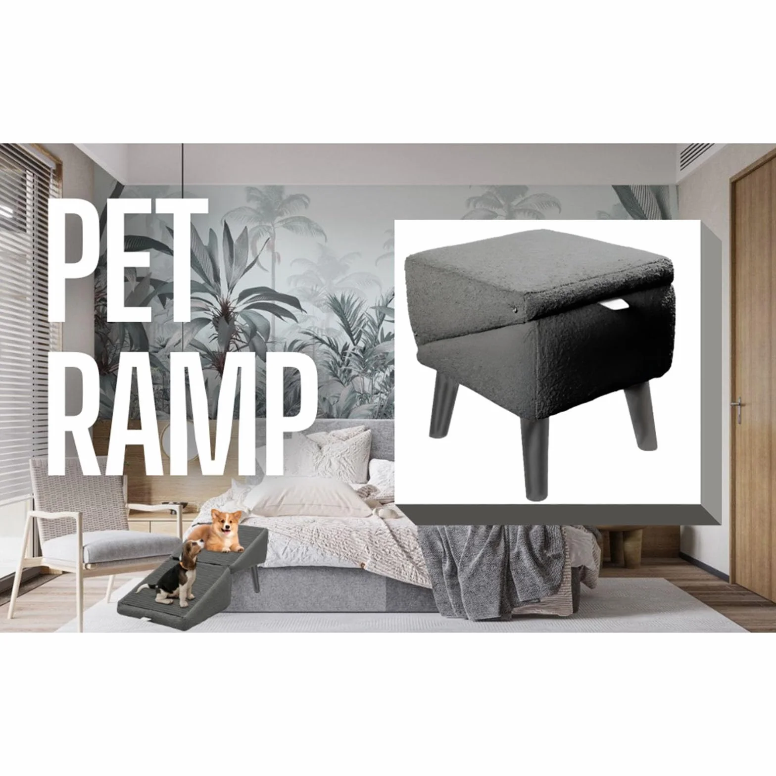 Rampe pour chiens et chats marches antidérapantes design léger portable aide escalade robuste lit canapé voiture gris
