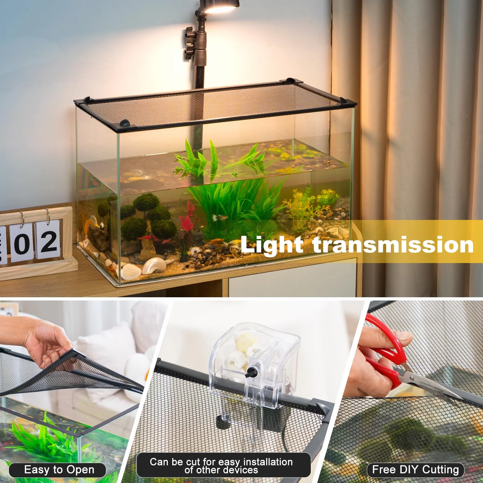 Couvercle magnétique pour aquarium, filet anti-saut en maille, protection poisson