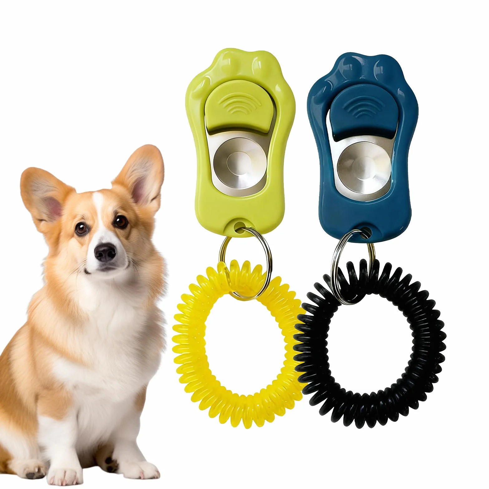 2 Pcs Sifflet Ultrason Chien, Clicker Dressage pour Chien, Clicker Training pour Animaux à Fréquence Ajustable (avec Laniette), pour Chien, Chat, Oiseau, Lapin (Vert Sauge/Gris Bleu)