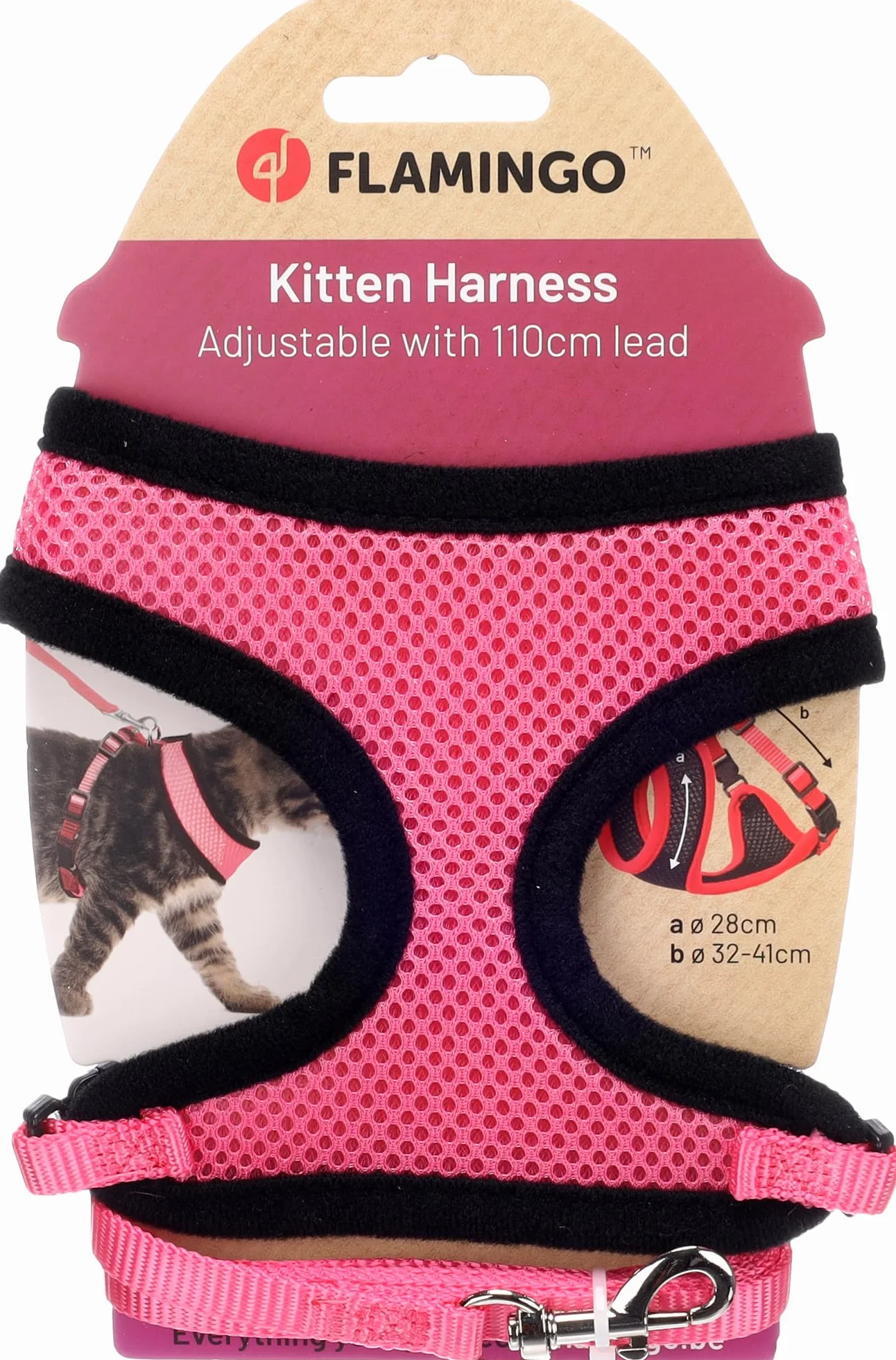 Harnais pour Chat Harms Rose avec Laisse 28cm 32-41cm 110cm Mesh Respirant Réglable