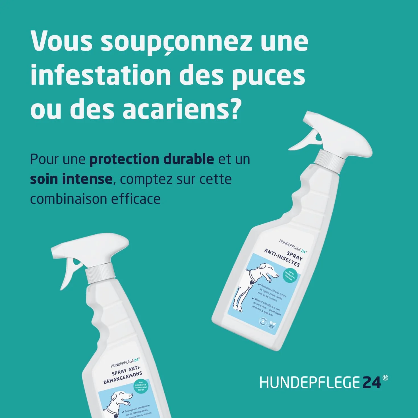 Spray Anti Tiques et Anti Puces Chien 500ml - Protection Efficace Contre Tiques, Puces & Acariens avec Géraniol et Aloe Vera