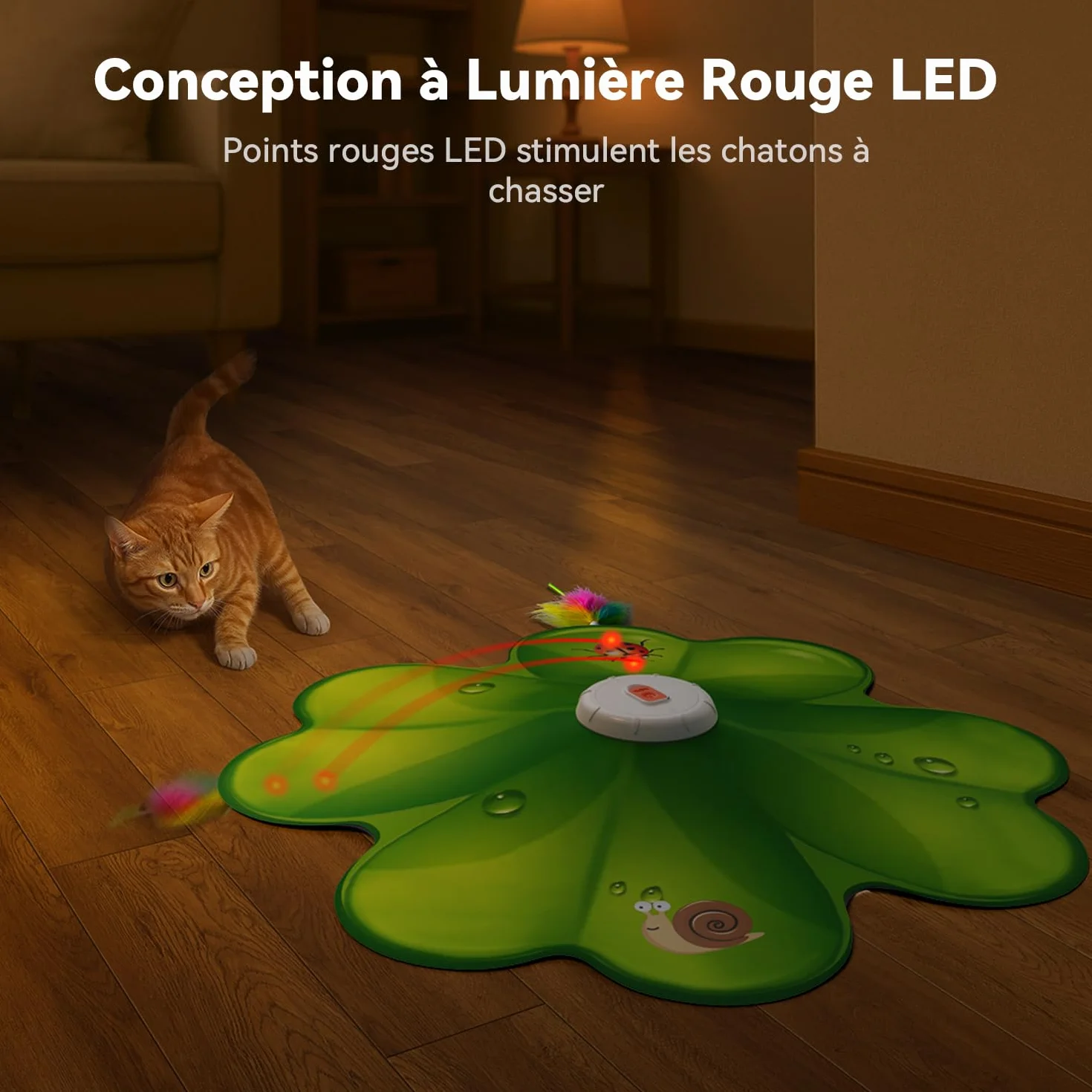 FEELNEEDY Jouet Chat Interactif Rechargeable avec Point Rouge LED et Plumes Mobiles Dissimulées