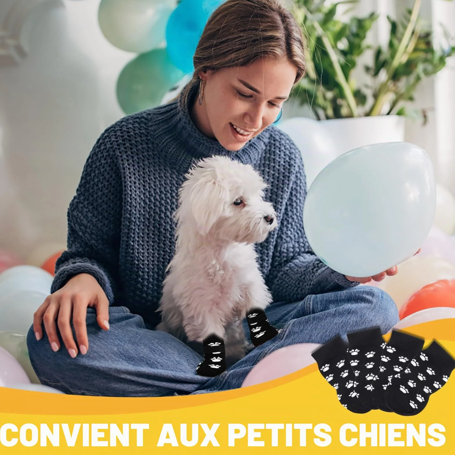 AUAUY Chaussettes Anti-Dérapantes Chien Chat Protège Pattes Sols Intérieurs Bandes Fixation Réglables Petits Moyens Chiens Chats S