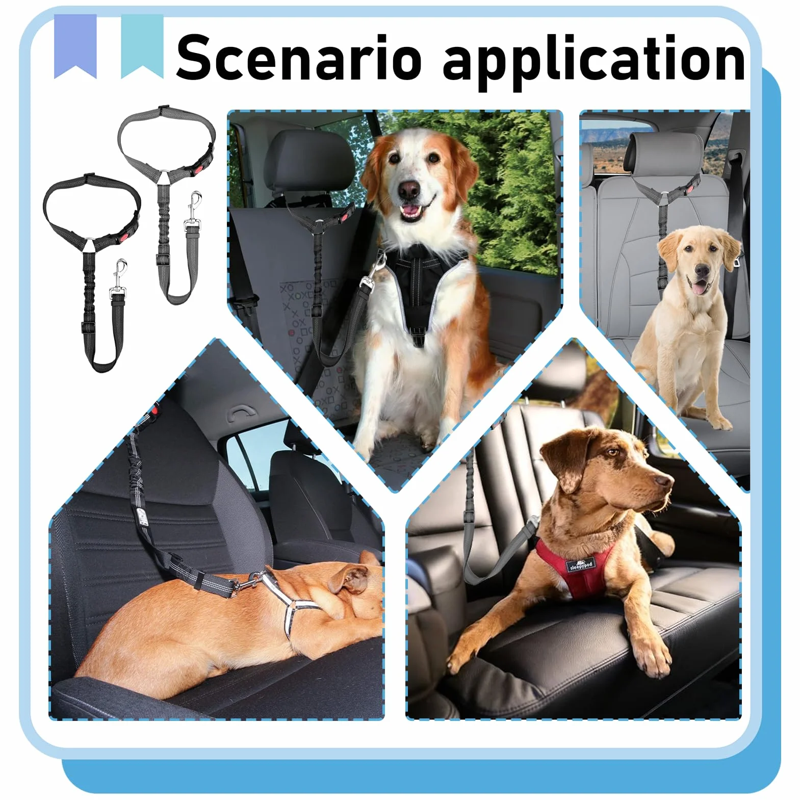 Ceinture Securite Chien Voiture Universelle avec Absorption des Chocs Reglable 28-33 Pouces Noir Gris