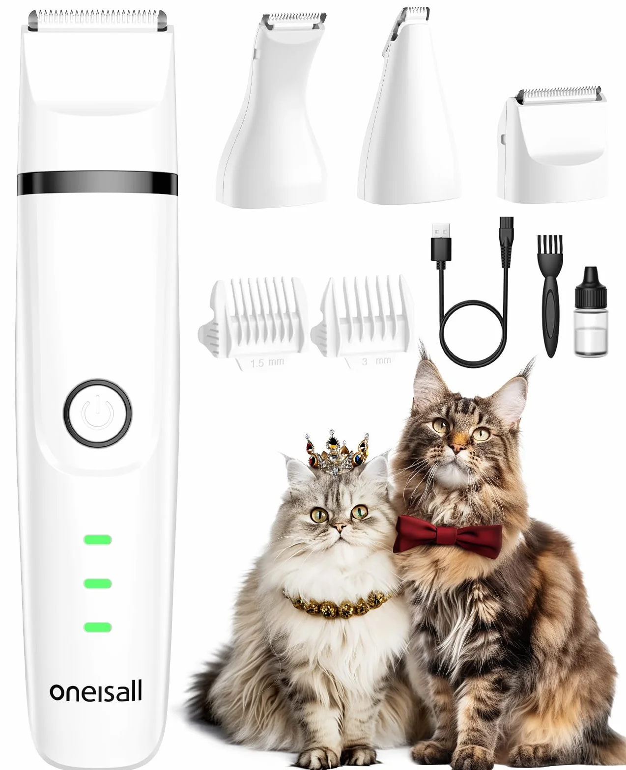oneisall Tondeuse silencieuse 3 en 1 pour chien et chat - Dingleberry (blanc)