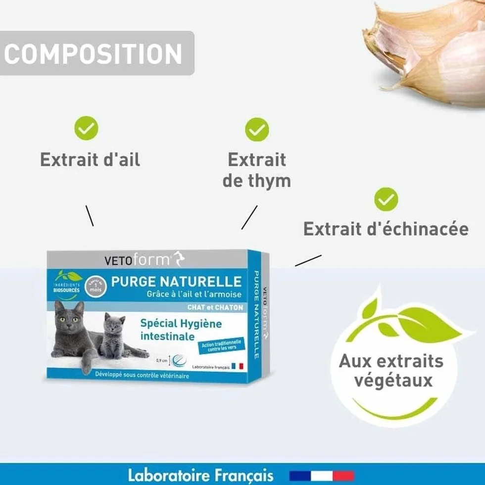 Vetoform Purge Naturelle Chat et Chaton 20 Comprimés