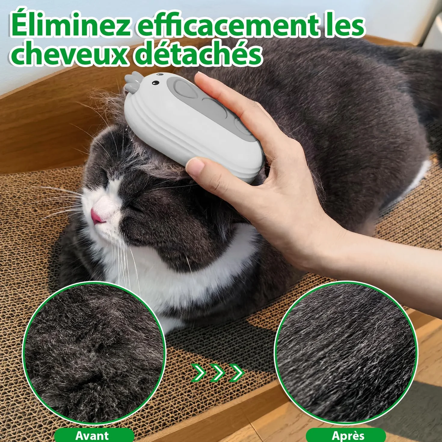 Brosse Vapeur pour Chat Rechargeable Autonettoyant Toilettage Animaux