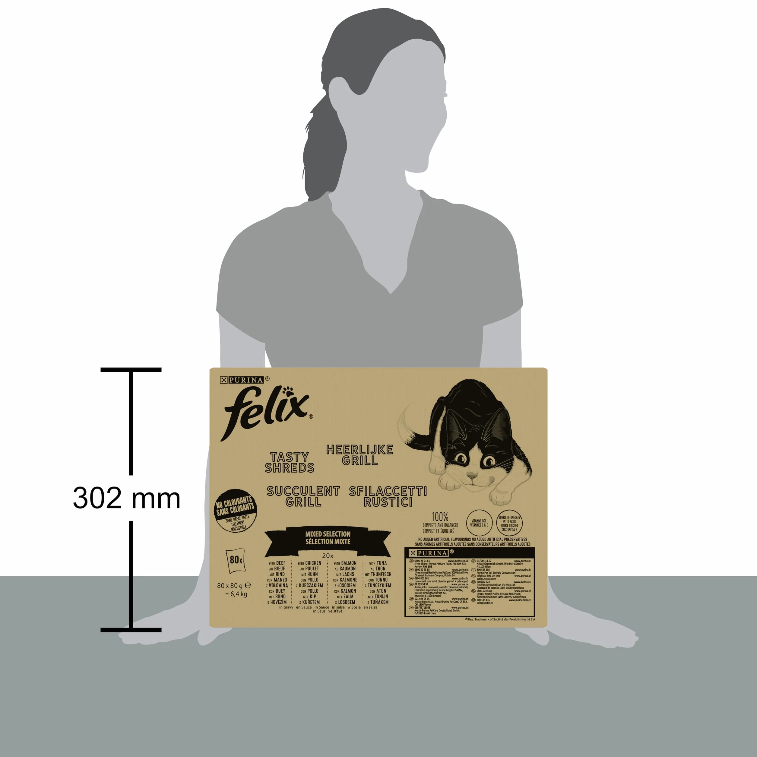 Felix | Succulent Grill | Aliment Complet pour Chat Adulte| Sélection Mixte : Au Poulet, Au Bœuf, Au Saumon, Au Thon| en Sauce | Portion Individuelle | 80x80g | Nourriture Chat Sélection Mixte Poulet, Boeuf, Poisson - Riche en Oméga 6 et vitamines - 4 var