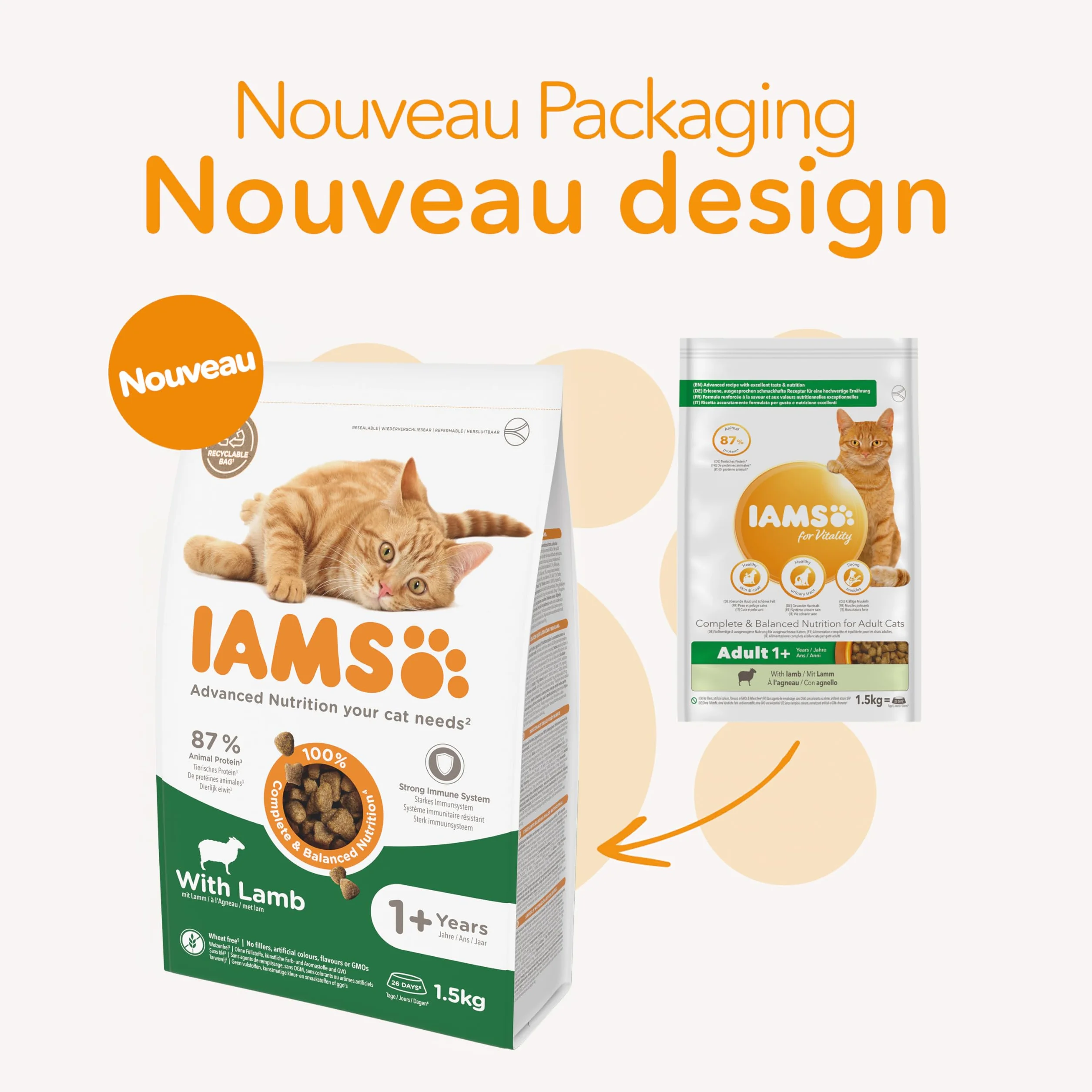 IAMS Vitality Croquettes Premium Chats Adultes Agneau 1,5 kg Sac Refermable