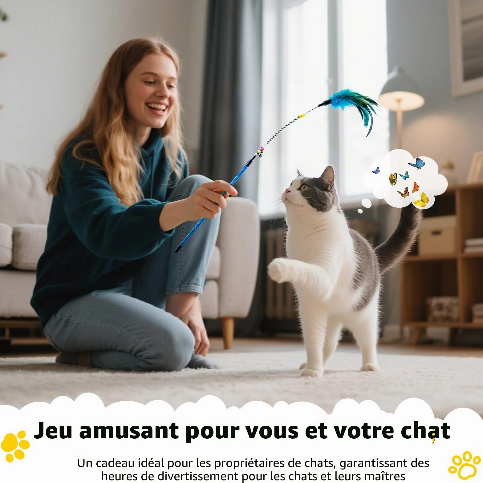 AIDIYA Jouets pour Chat avec Plumes et Baguette Lot de 6