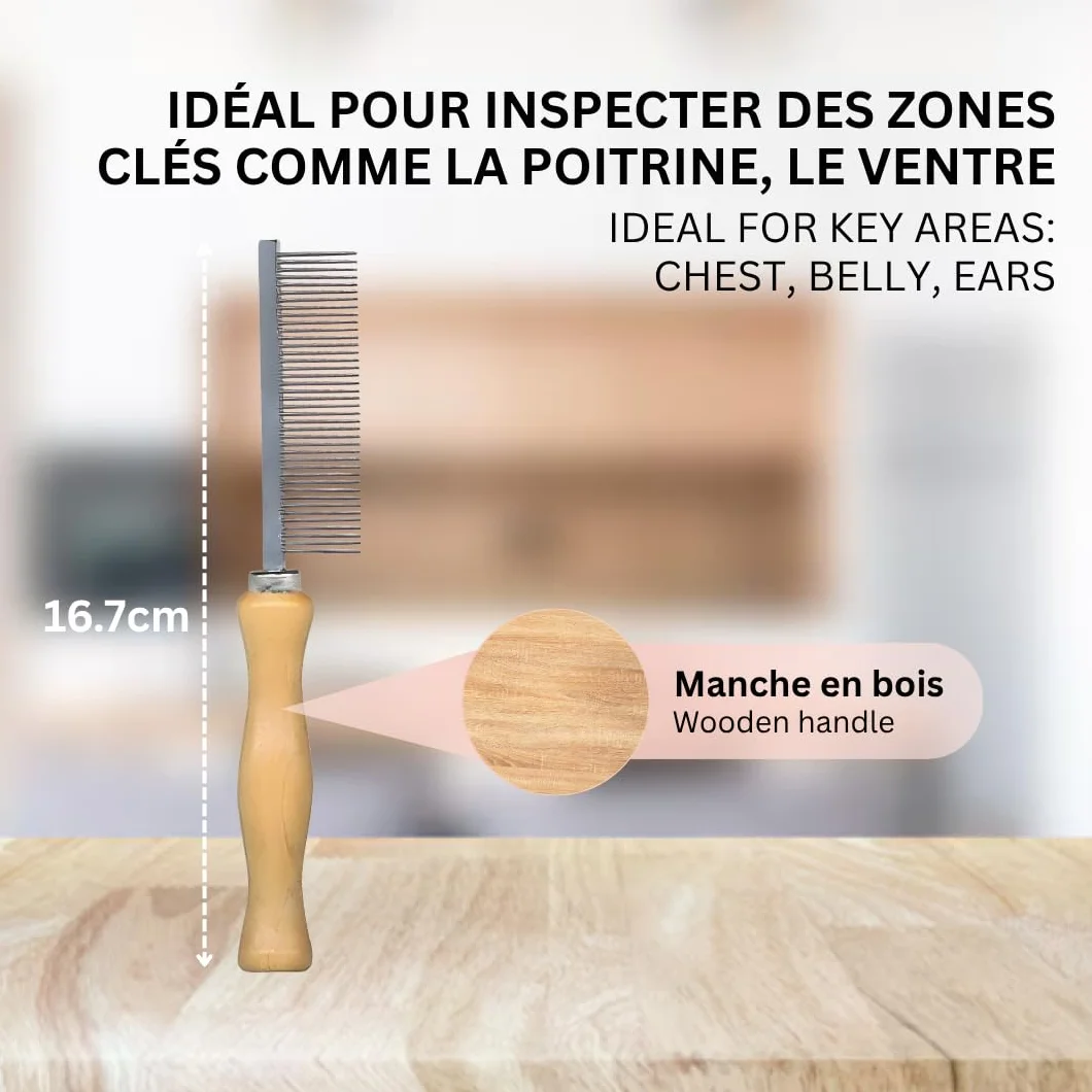 Peigne Anti-Puces avec Manche en Bois pour Chien et Chat – 16,7 cm