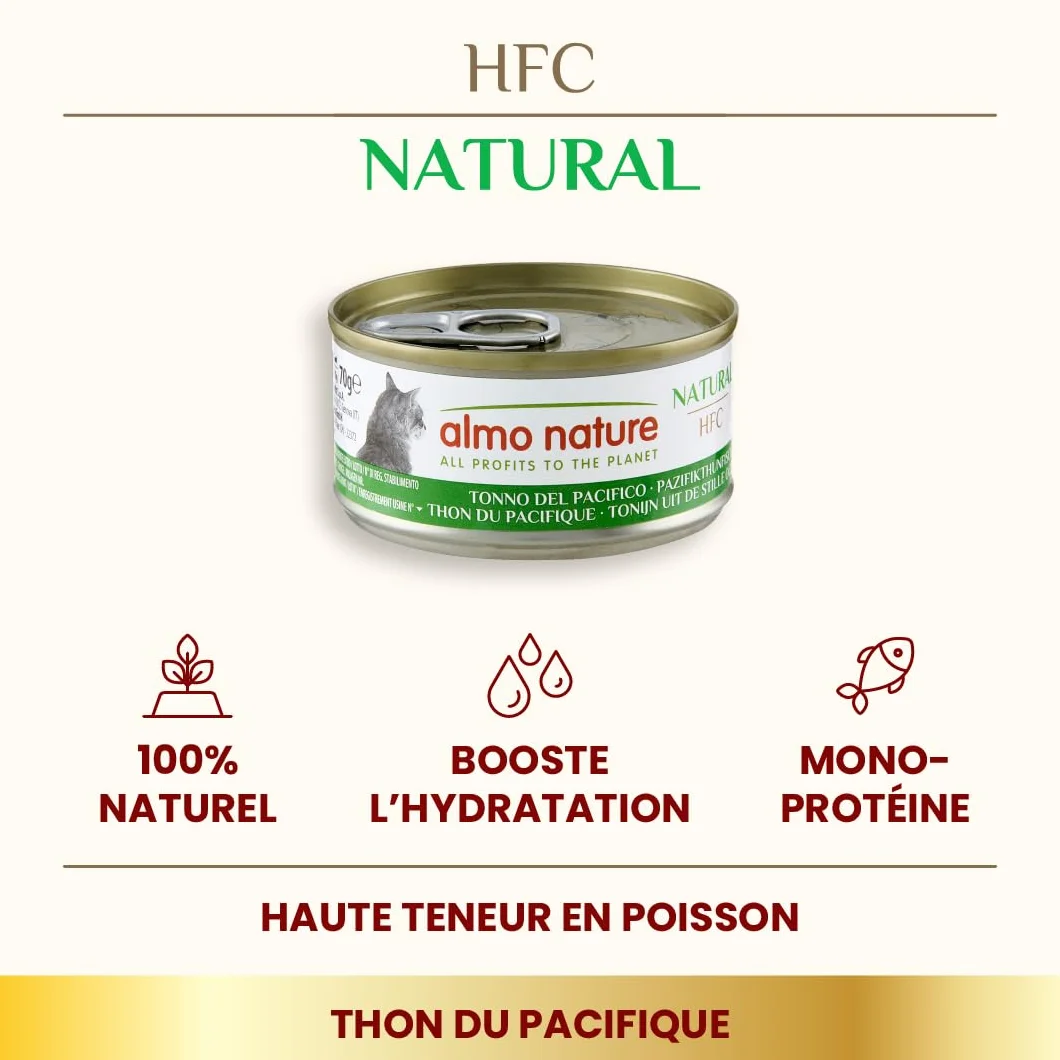 Almo Nature HFC Natural Nourriture Humide pour Chat Adulte Thon du Pacifique 70 g x 24 Boîtes